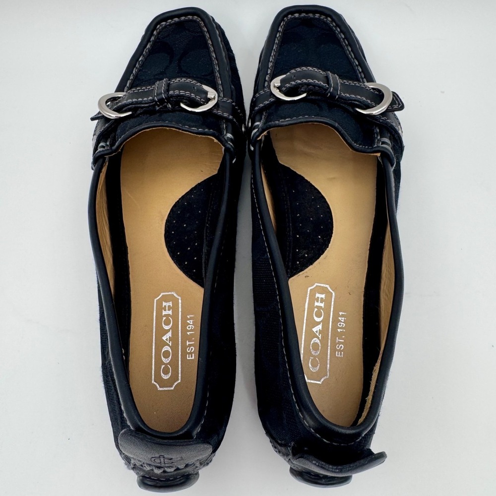 Coach Jillian Navy Blue Signature Jacquard Driving Loafers Buckle Flats 6M - Picture 7 of 9